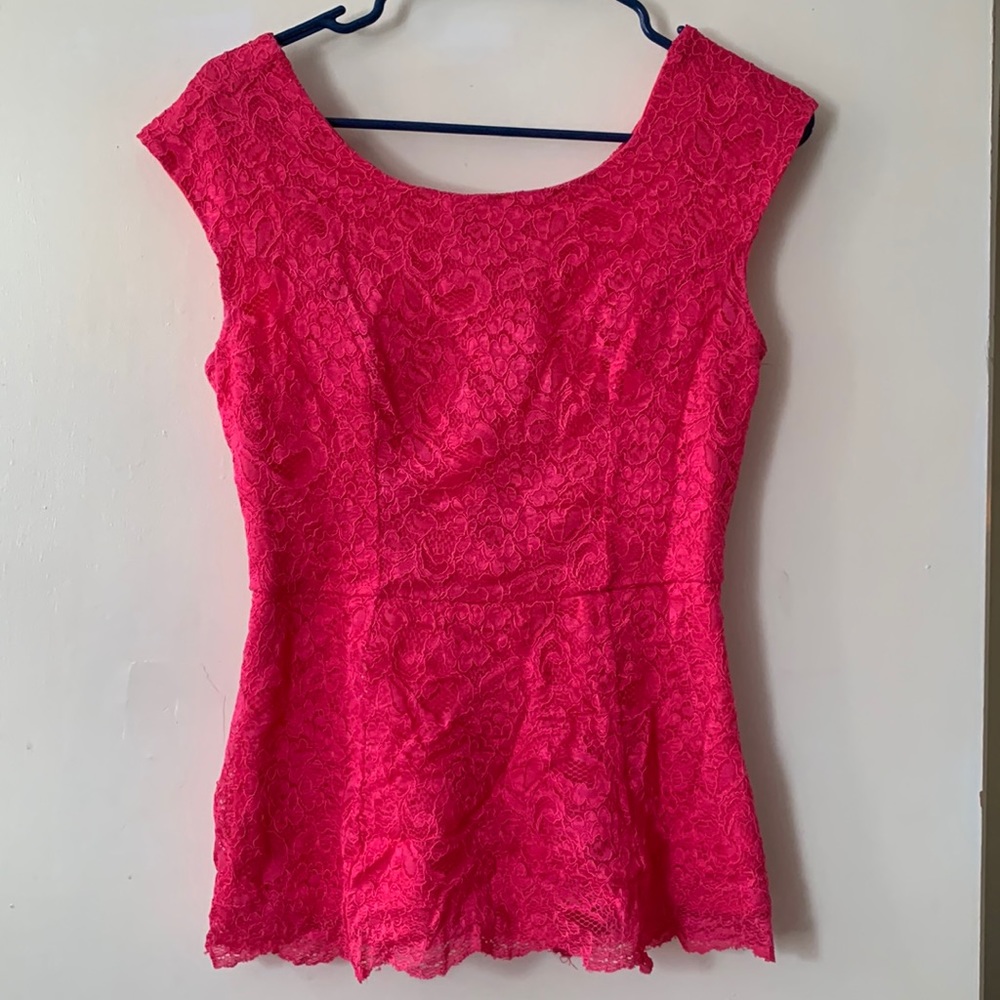 Forever 21 Fuchsia Pink, Satin Lined, Lace Top - Size S